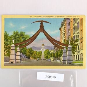 Eagle Looking Towards State Capitol Salt Lake City UT 1940s Linen Postcard 1952